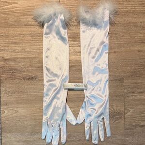 White Satin Marabou Trim Bridal Gloves